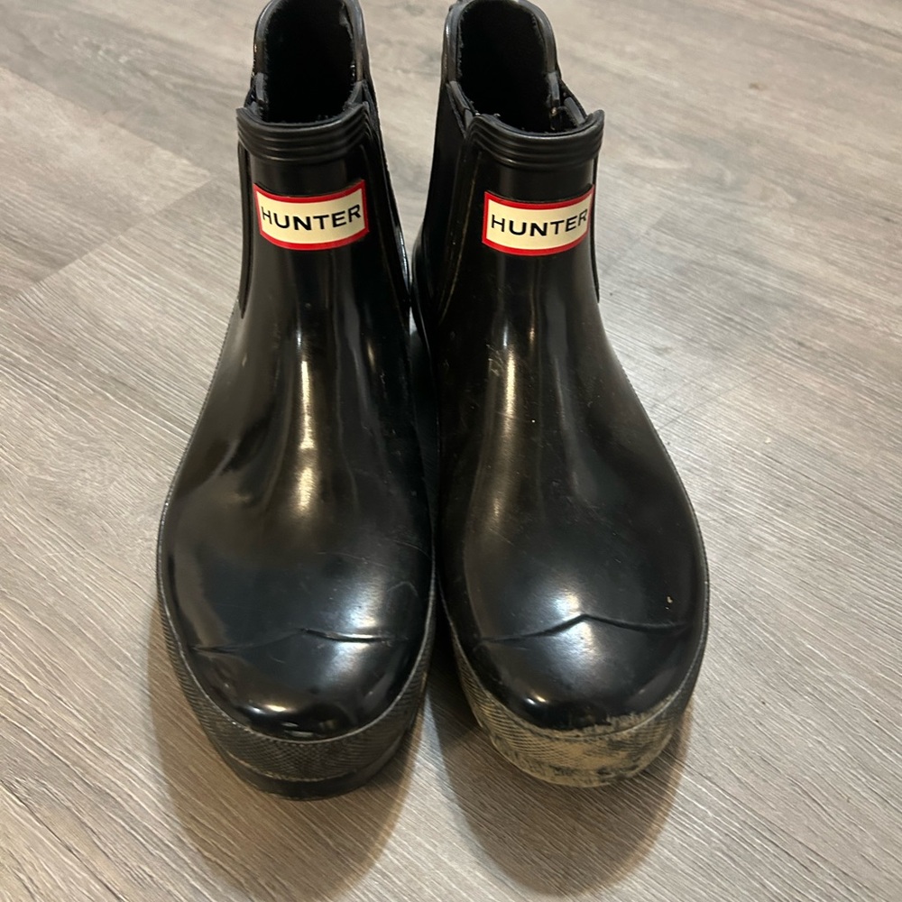 Hunter Glossy Black Ankle Boots - Picture 2 of 3